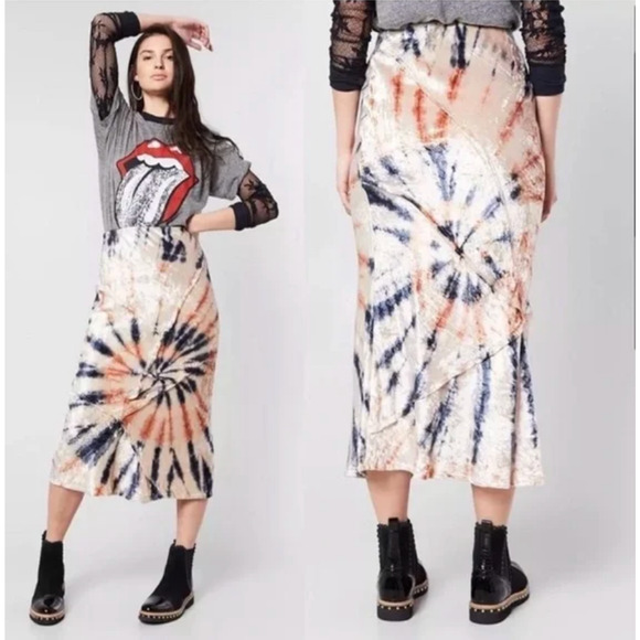 FREE PEOPLE Serious Swagger Maxi Skirt Tie Dye Velvet Pull On NWOT - Picture 3 of 10